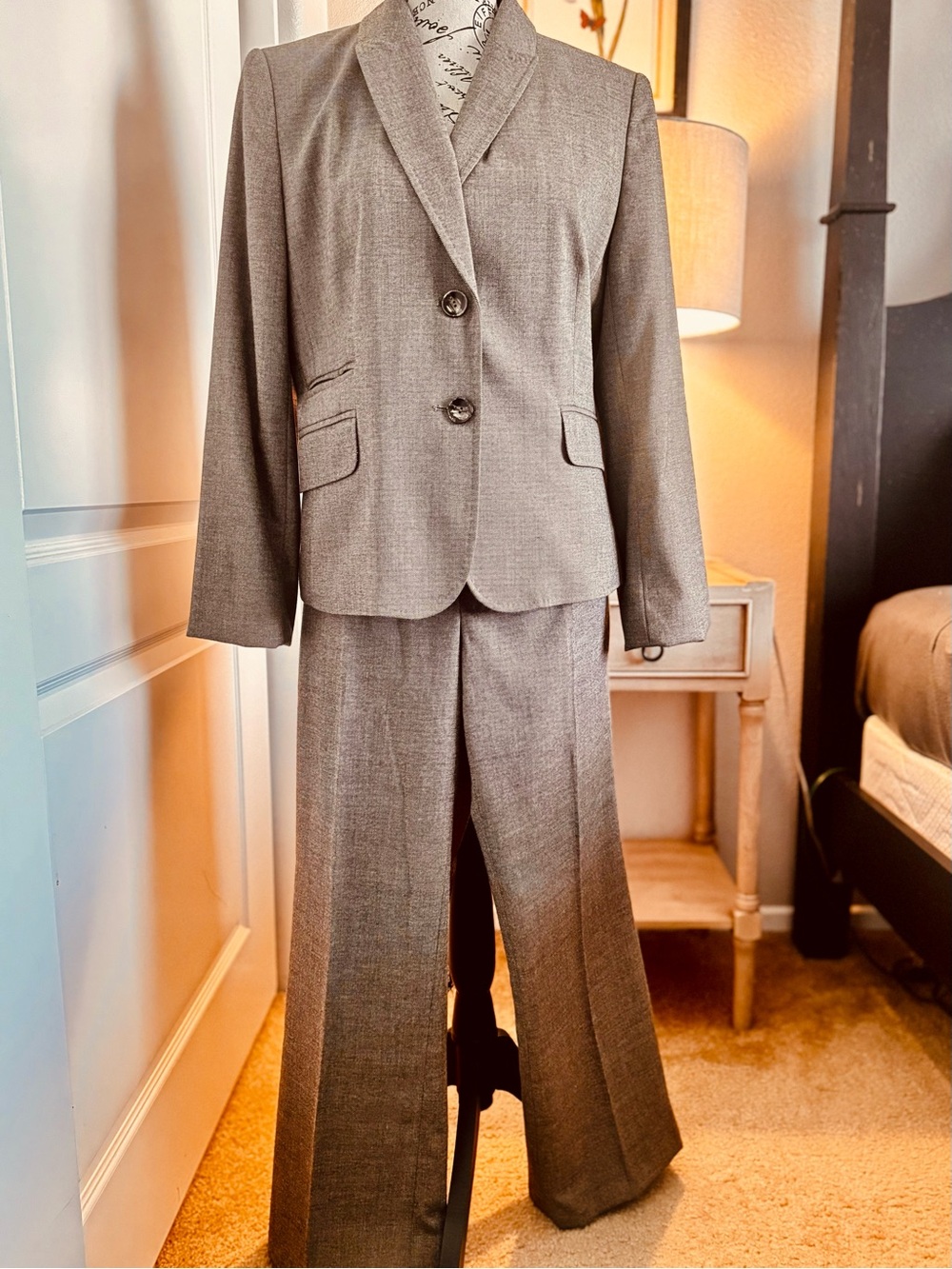 Classic light brown Two-Button jacket and pant suit size 10.